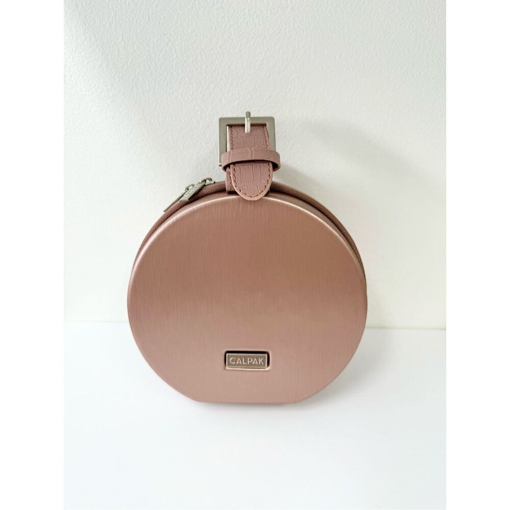 Calpak Luggage Rose Gold Round Baye Mini Hat‎ Box Makeup Travel Case Bag